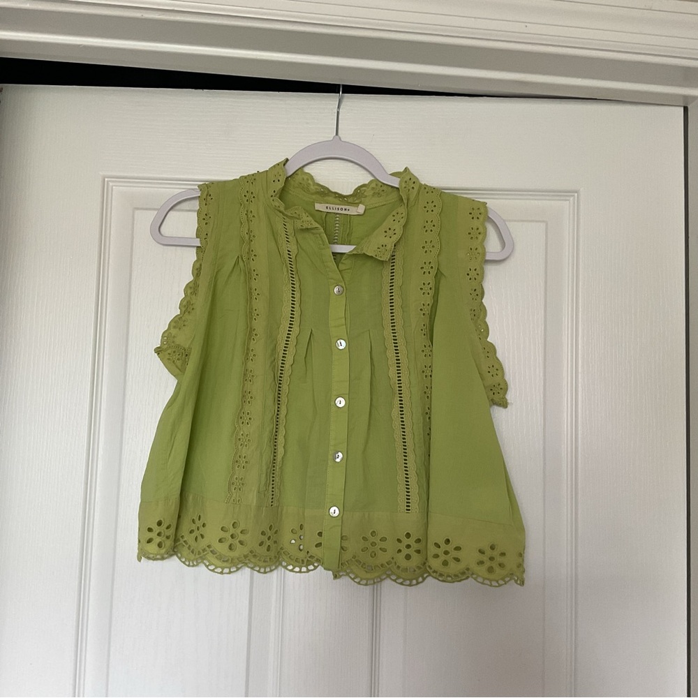 Ellison Lime Green Eyelet Sleeveless Top